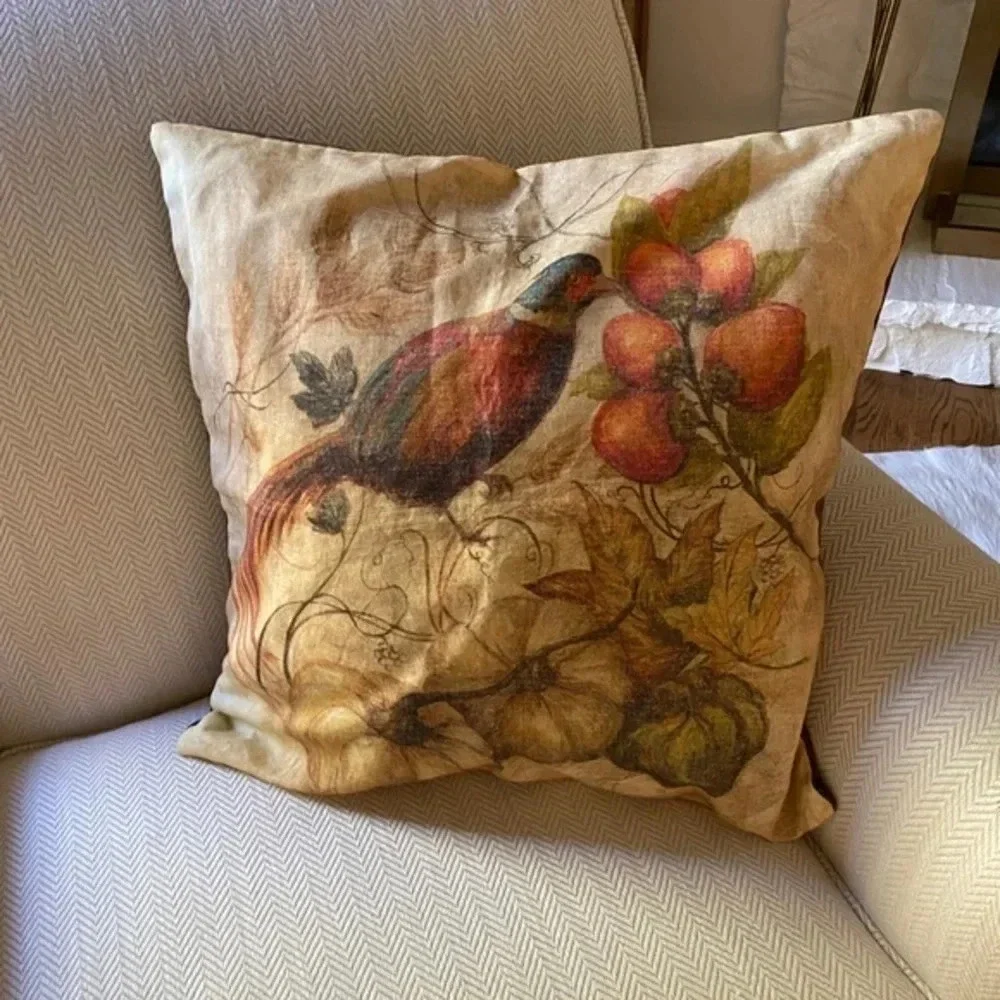 Pottery Barn Fall Pumpkin  Pheasant Print Pillow Cover